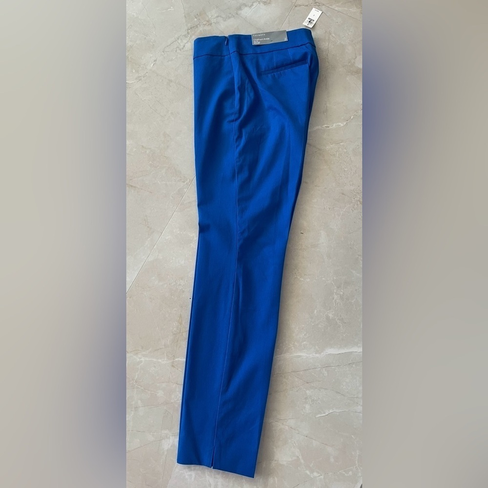 TALBOTS Pants Size 2 Solid Blue Side Zipper Mid Rise Slim Leg Ankle Length - Picture 7 of 8
